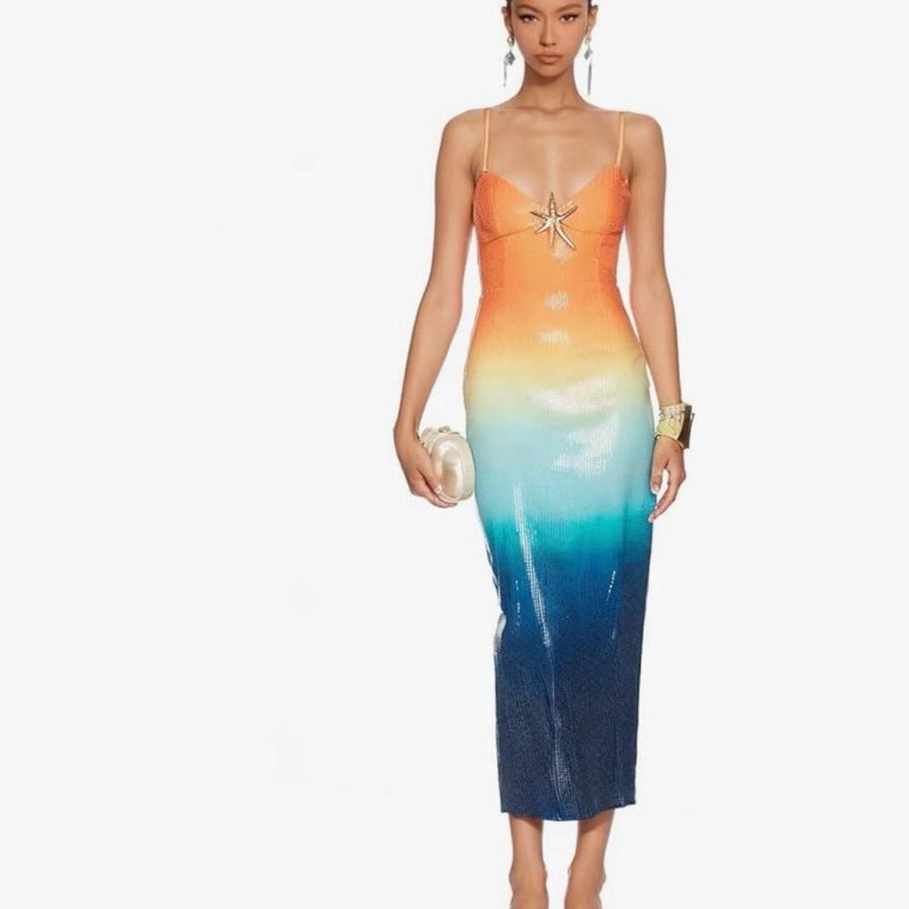 NWT Ombre Sequin Midi Dress in Orange to Navy